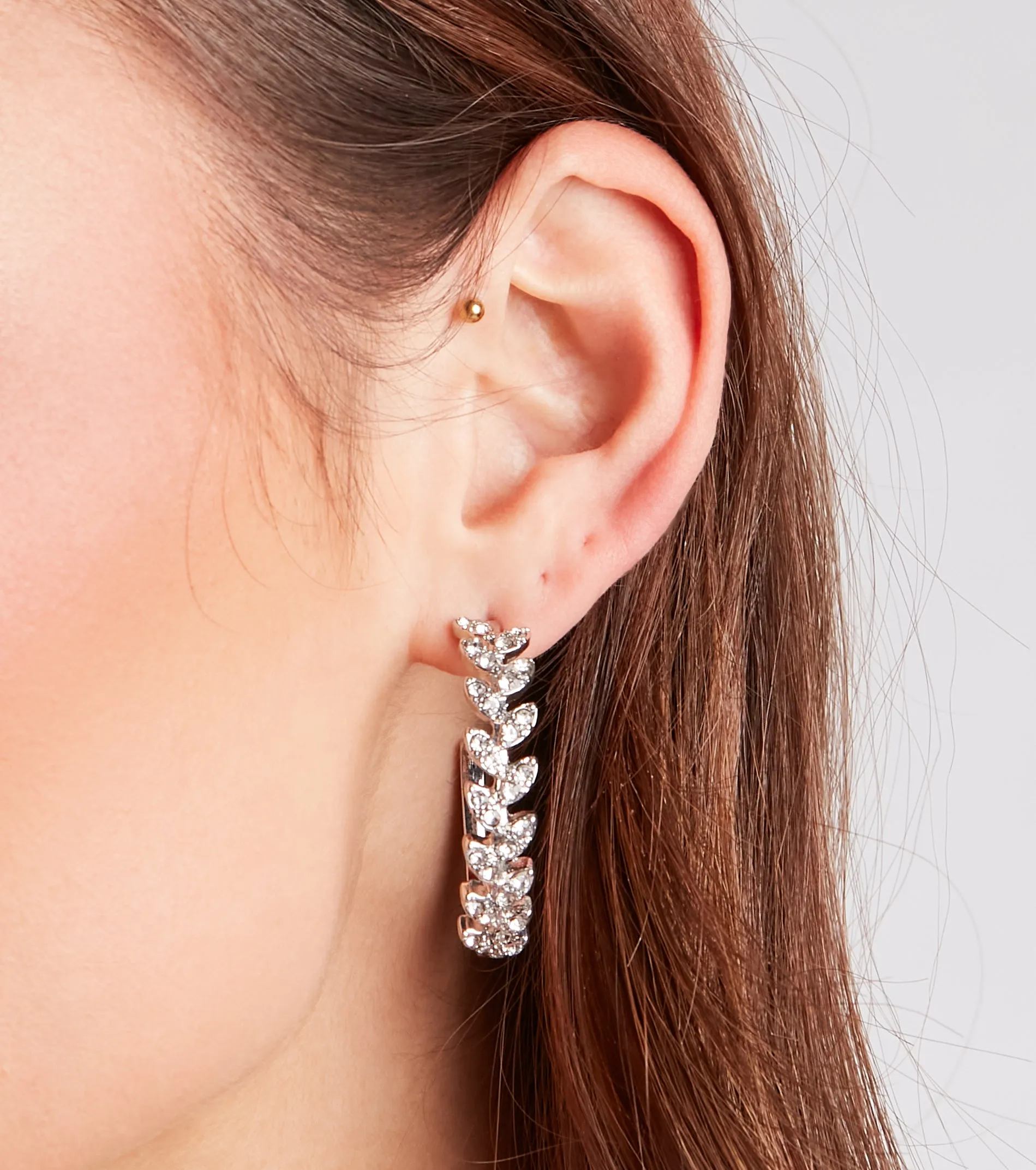 Glam And Radiant Rhinestone Leaf Hoop Earrings