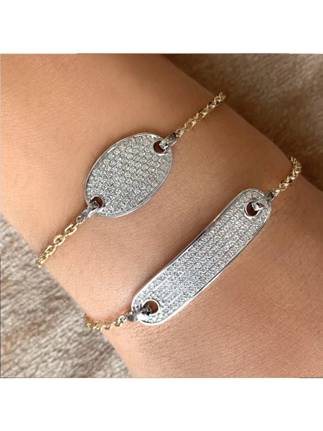 Gold & Diamond Oval ID Bracelet