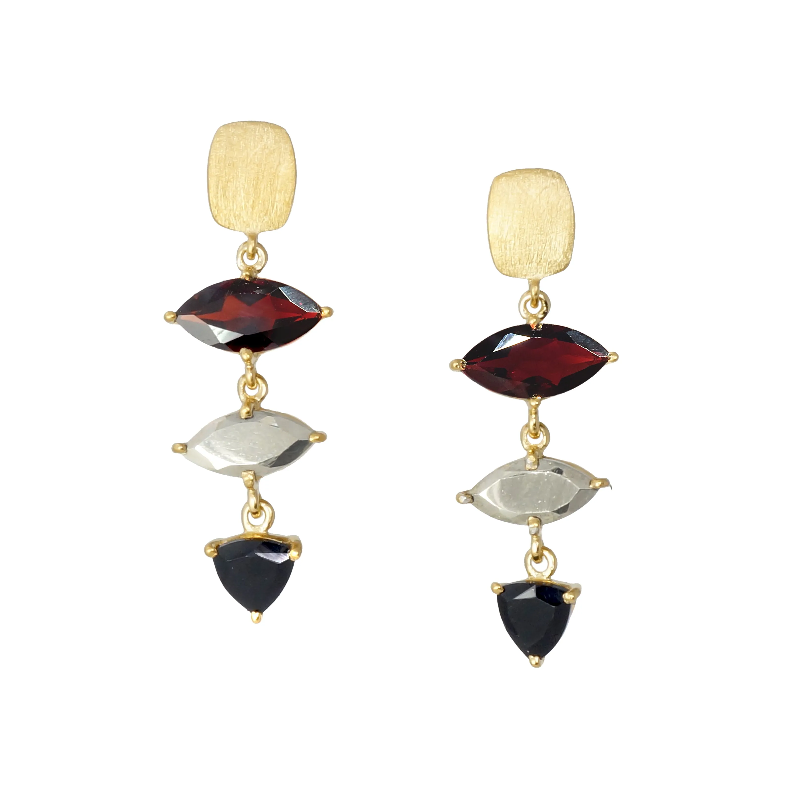 Gold Marquise Earrings with Garnet Pyrite Spinel