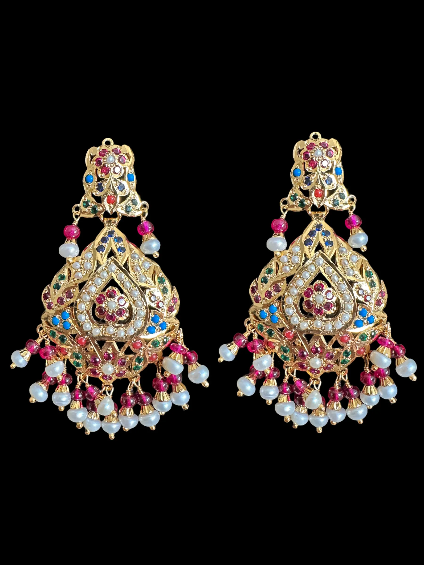 Gold plated jadau silver pendant set in navratan  ( READY TO SHIP )