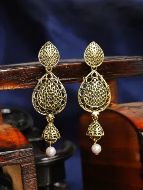 Gold Plated Teardrop Shape With A Small Jhumki Drop Earring - Anikas Creation