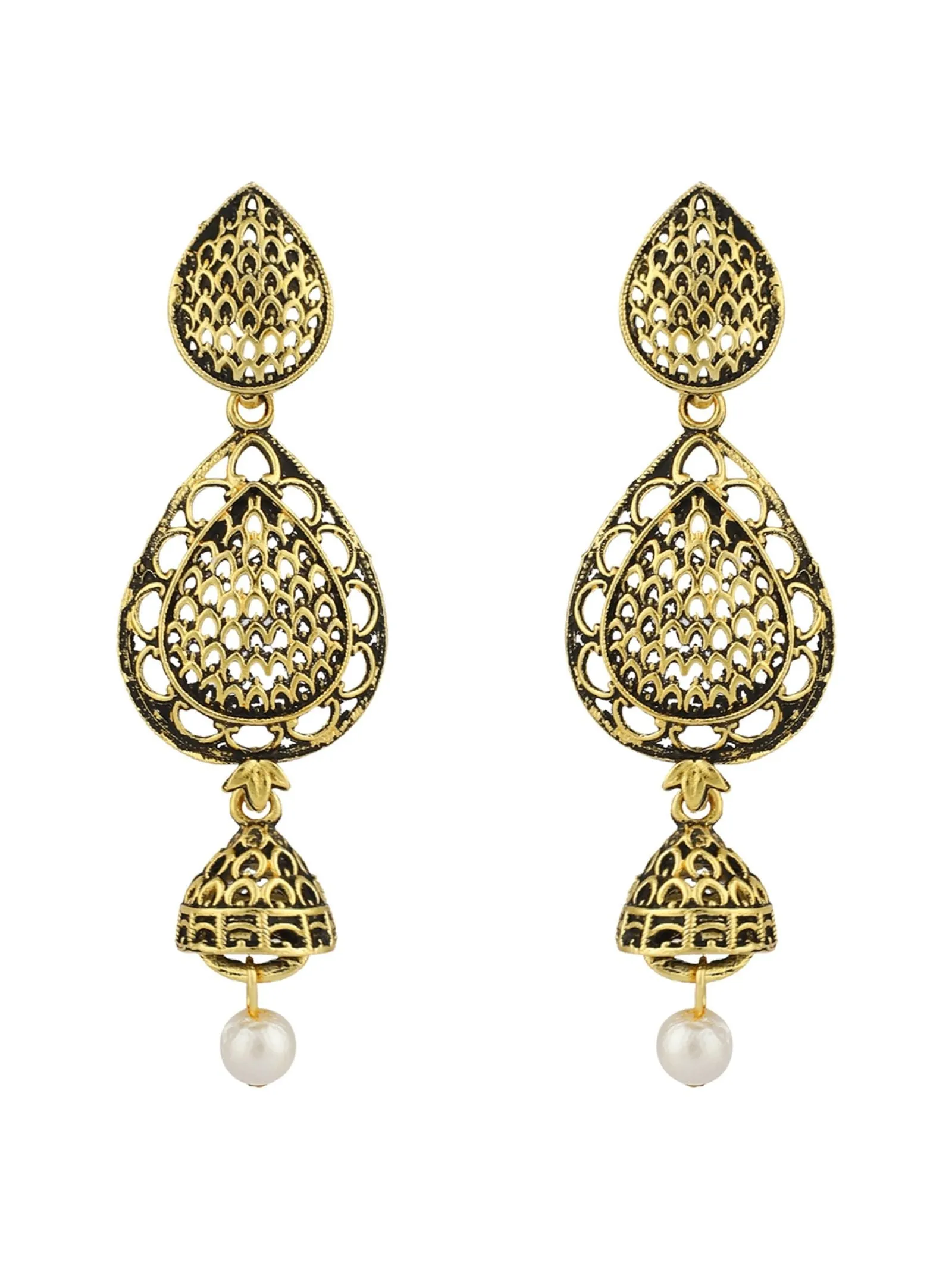 Gold Plated Teardrop Shape With A Small Jhumki Drop Earring - Anikas Creation