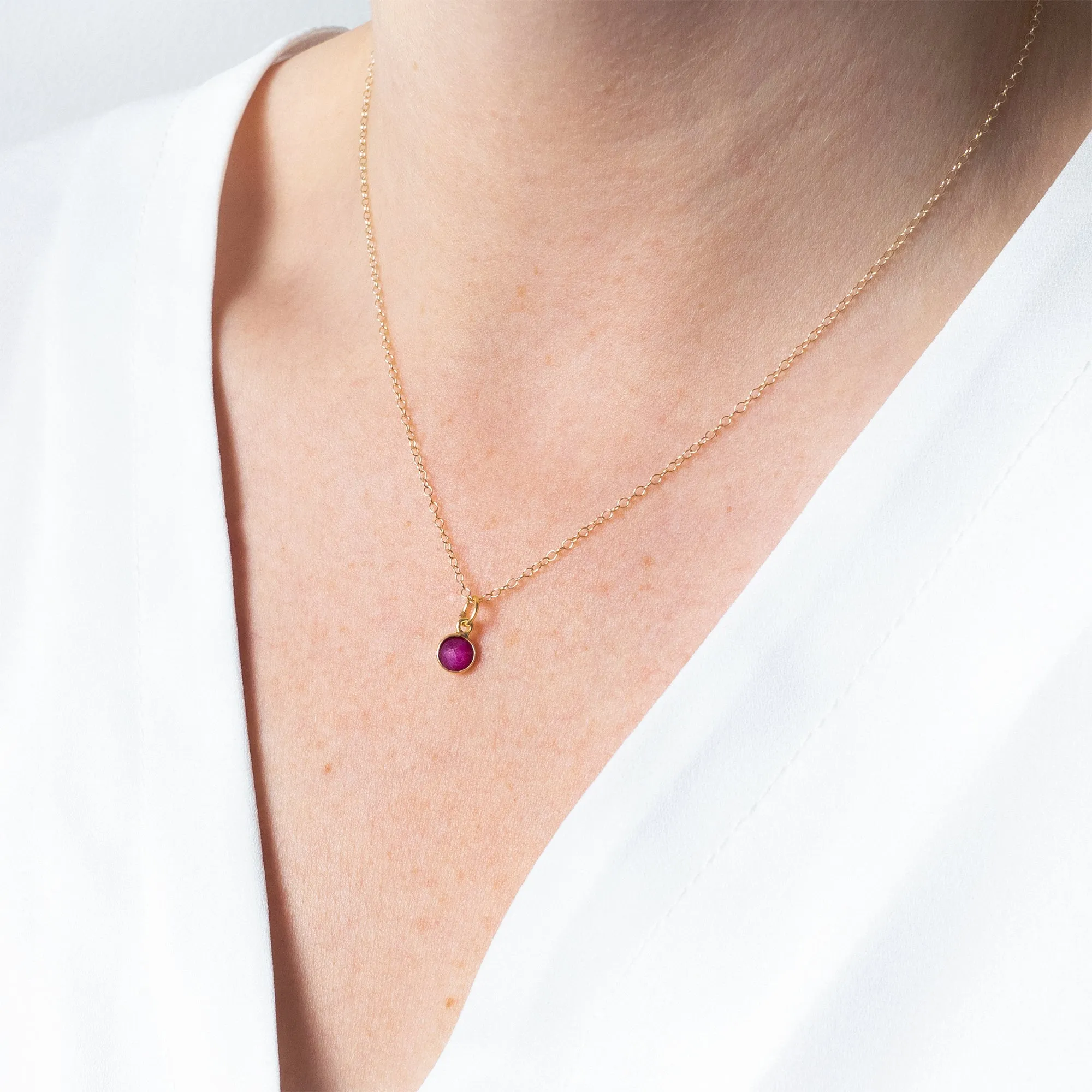 Gold Ruby July Birthstone Necklace