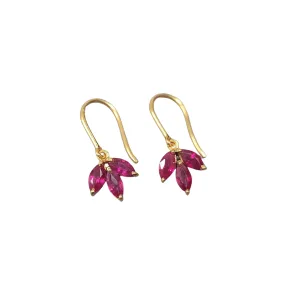 gold vermeil ruby flower earrings with 3 stones