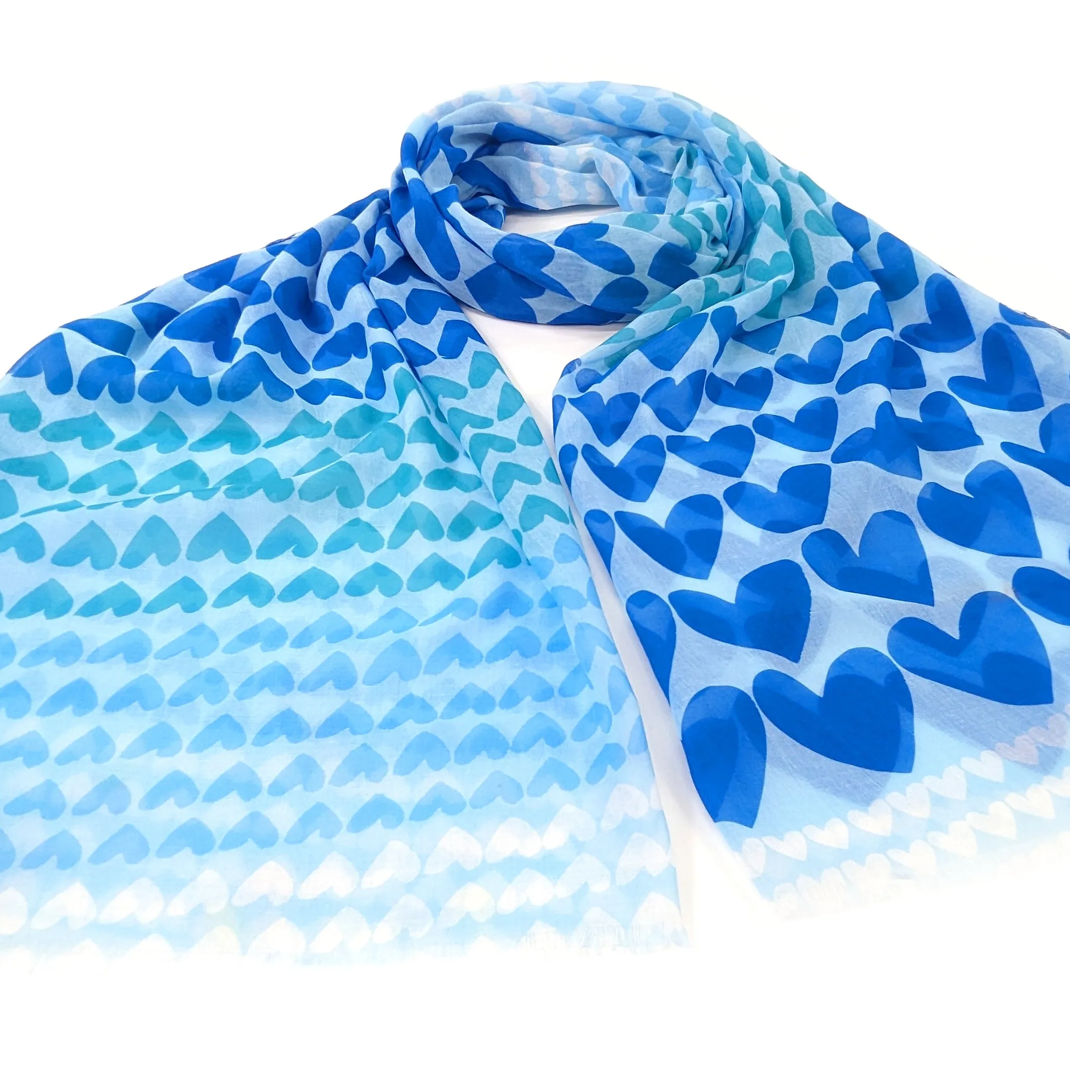 Gradient Heart Scarf - Ocean Blue (50x180cm)