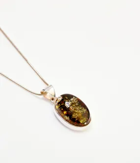 Green Ethereal Pendant Necklace - Baltic Amber & Sterling Silver | Nature-Inspired Jewelry