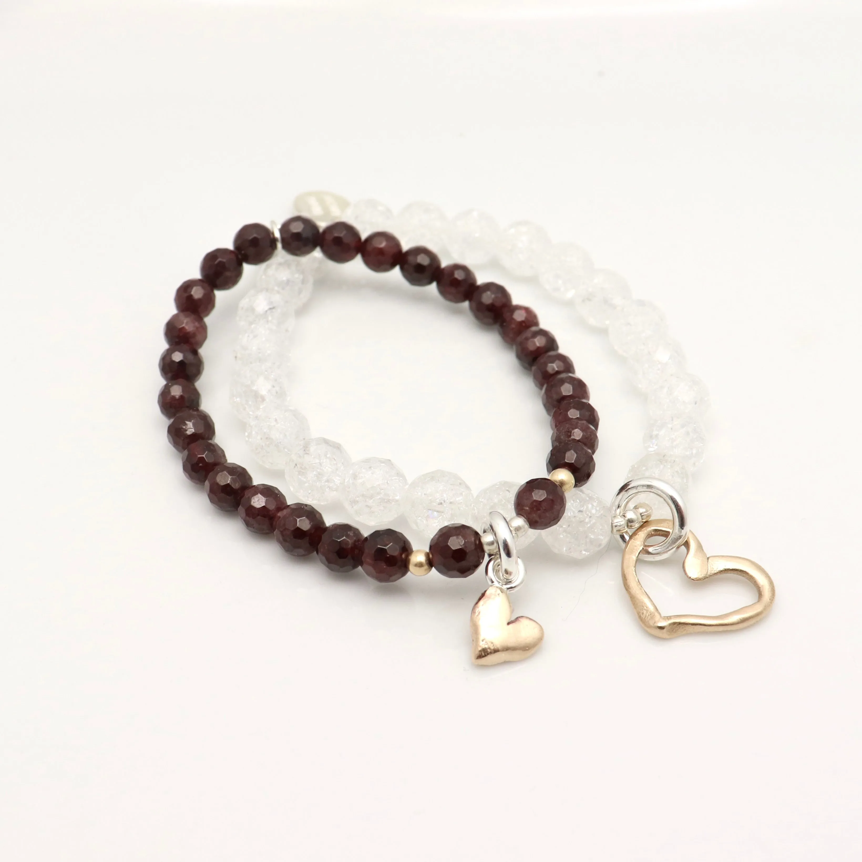 HEART Collection:  Red Garnet and Bella Bronze Heart Stretch Bracelet