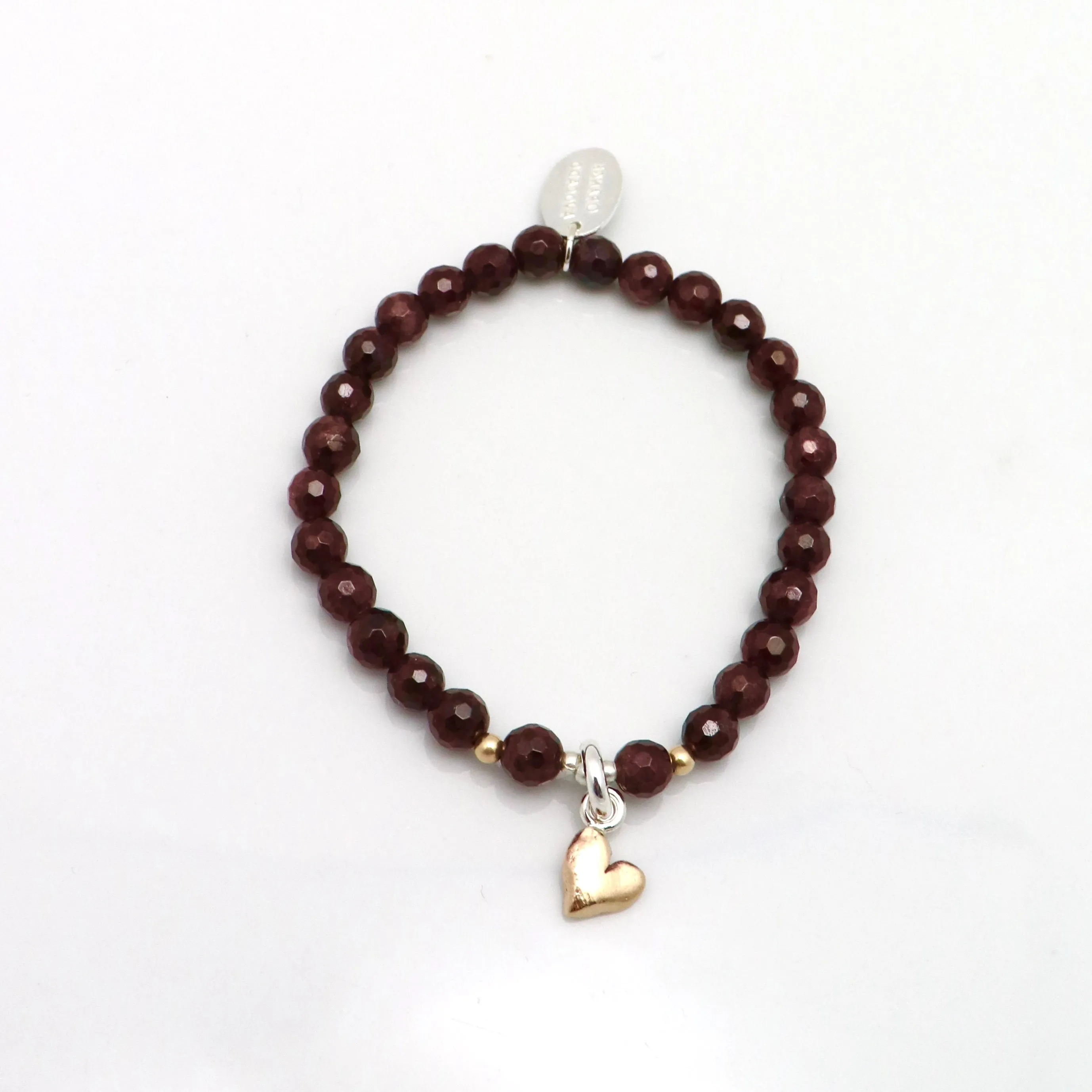 HEART Collection:  Red Garnet and Bella Bronze Heart Stretch Bracelet