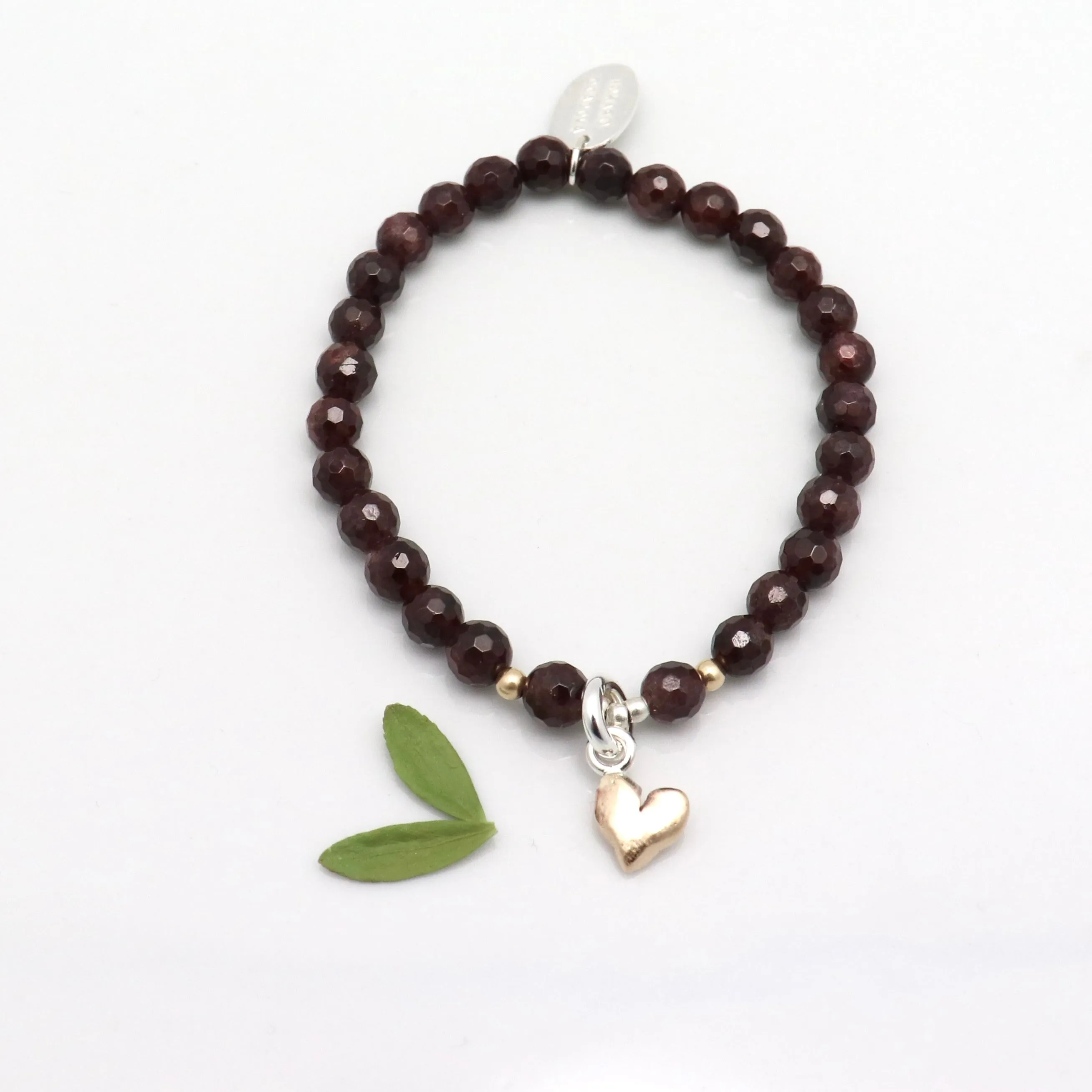 HEART Collection:  Red Garnet and Bella Bronze Heart Stretch Bracelet