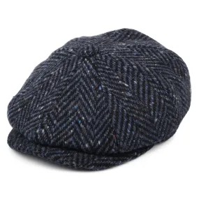 Heavyweight Donegal Tweed Herringbone Pettigo Newsboy Cap - Navy-Black