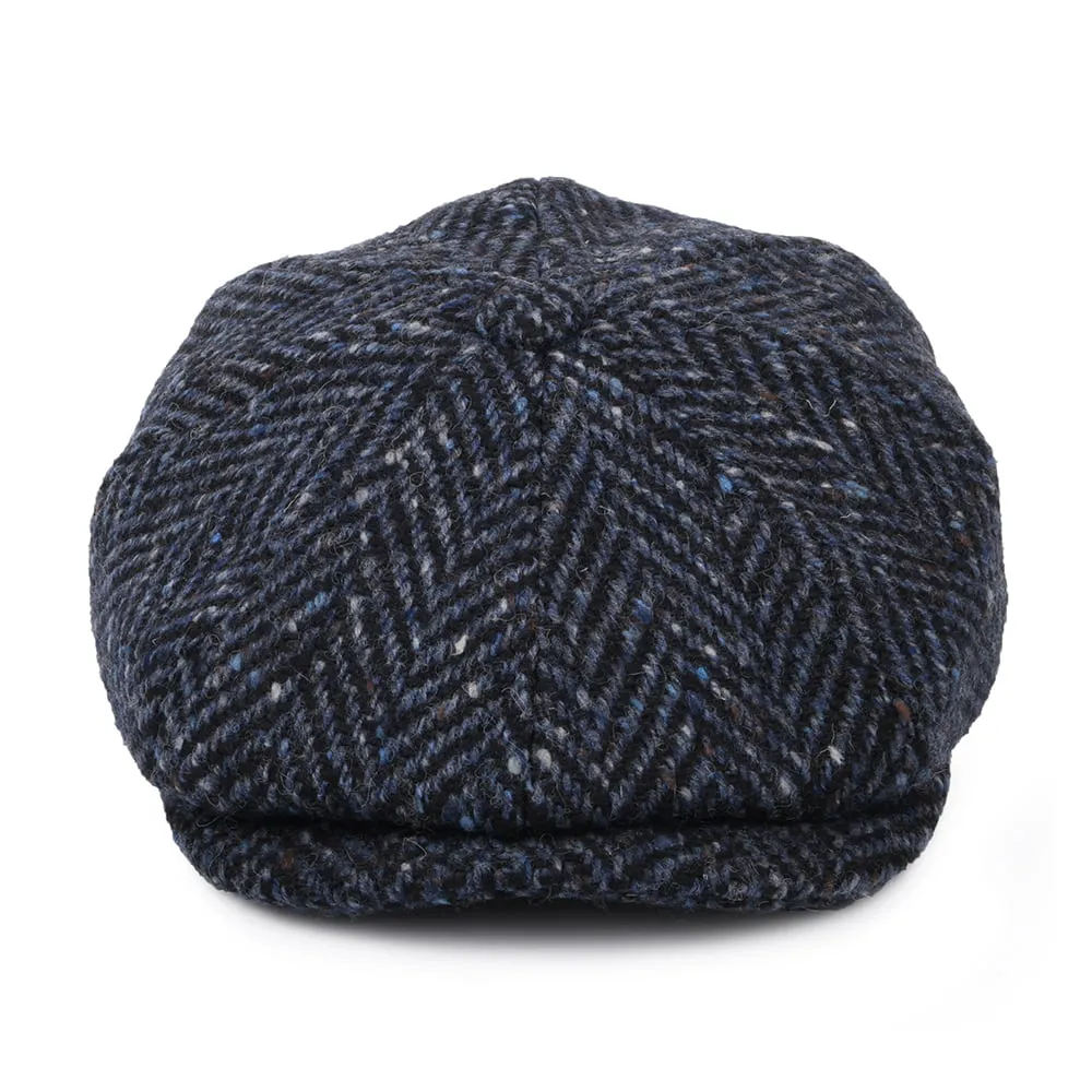 Heavyweight Donegal Tweed Herringbone Pettigo Newsboy Cap - Navy-Black