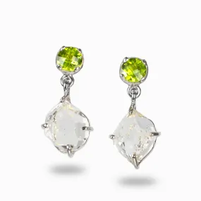 Herkimer Diamond and Peridot Drop Earrings