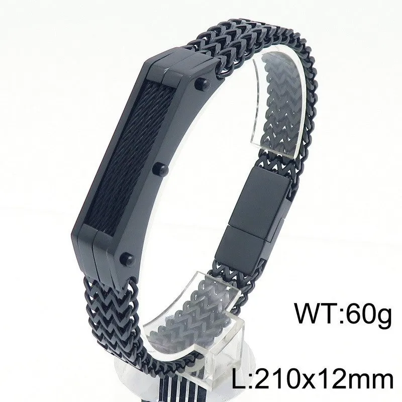 High-End Hip-Hop Men's Bracelet with Dual-Sided Design and Curved Brand Lines