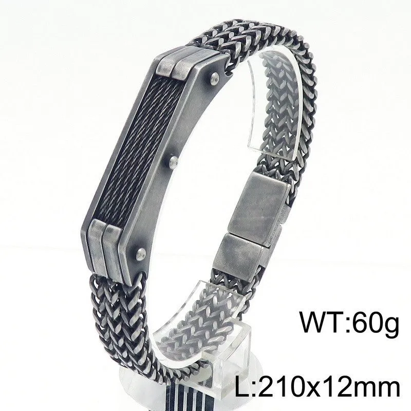 High-End Hip-Hop Men's Bracelet with Dual-Sided Design and Curved Brand Lines