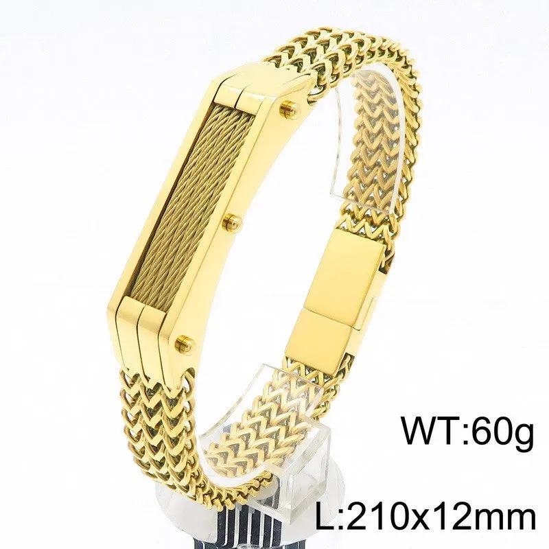 High-End Hip-Hop Men's Bracelet with Dual-Sided Design and Curved Brand Lines