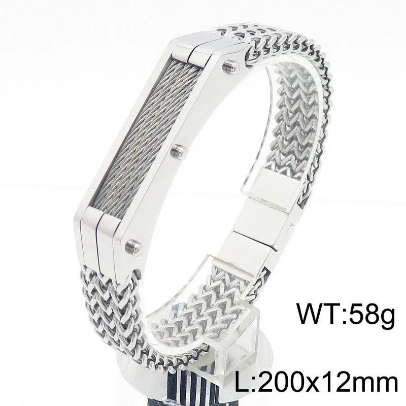 High-End Hip-Hop Men's Bracelet with Dual-Sided Design and Curved Brand Lines