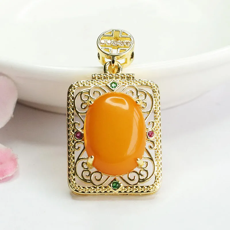 Hollow Amber Pendant with Sterling Silver Chain