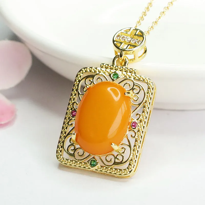 Hollow Amber Pendant with Sterling Silver Chain