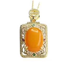 Hollow Amber Pendant with Sterling Silver Chain