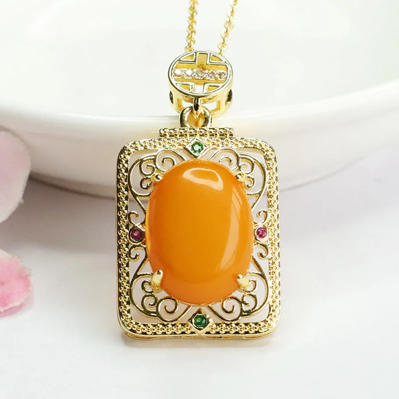 Hollow Amber Pendant with Sterling Silver Chain