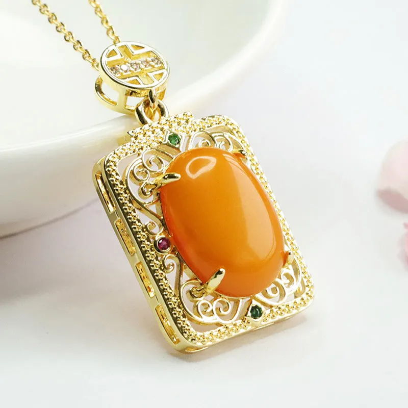 Hollow Amber Pendant with Sterling Silver Chain