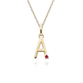 Initiale A Rubin Anfangsbuchstaben Kette in 9ct Gelb Gold