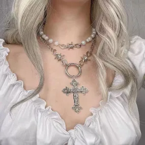 Ins fashion Pearl cross pendant necklace BY4096