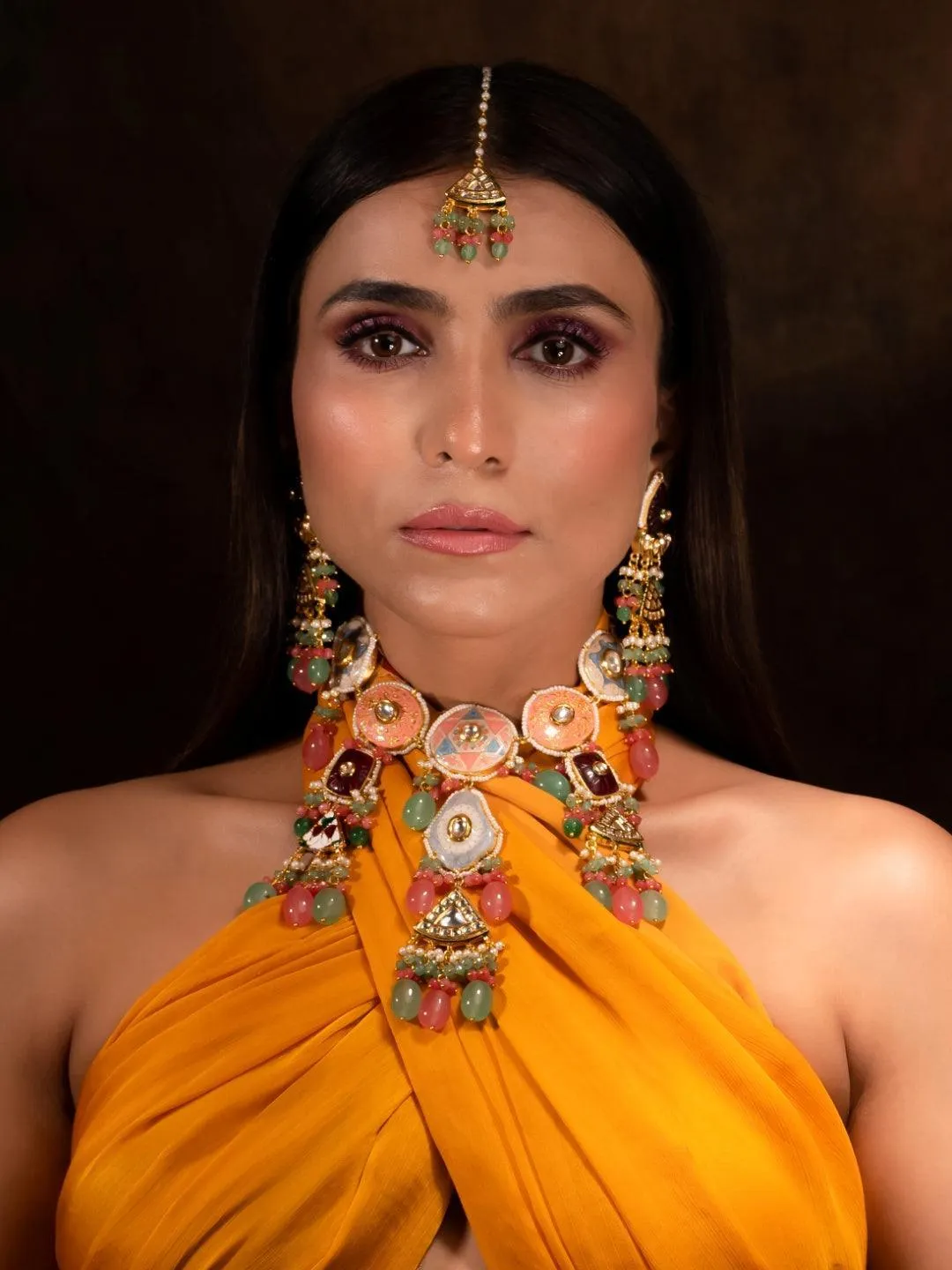 Ishhaara Bride In Hand Painted Kundan Meena Necklace Set