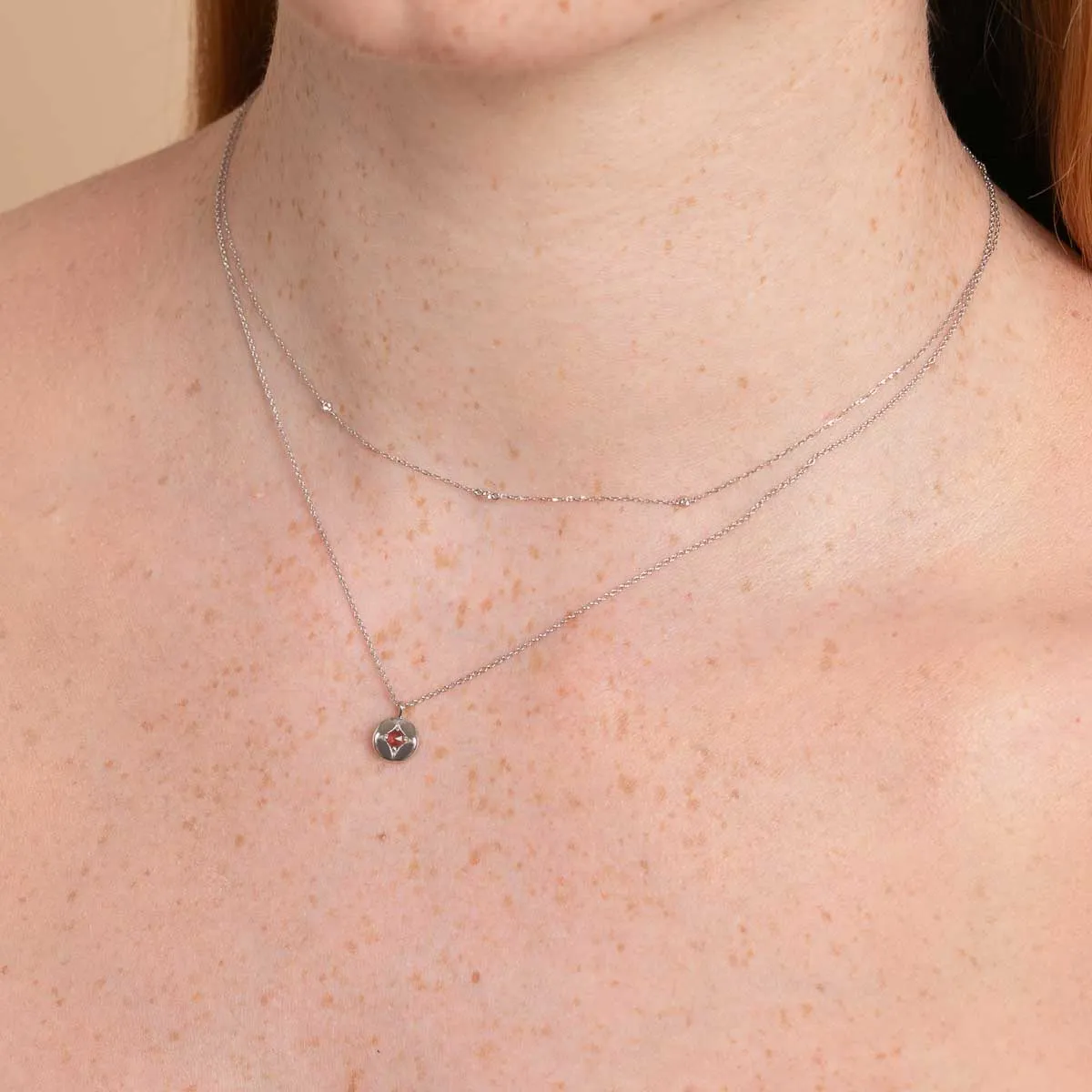 January Garnet Birthstone Necklace in Solid White Gold