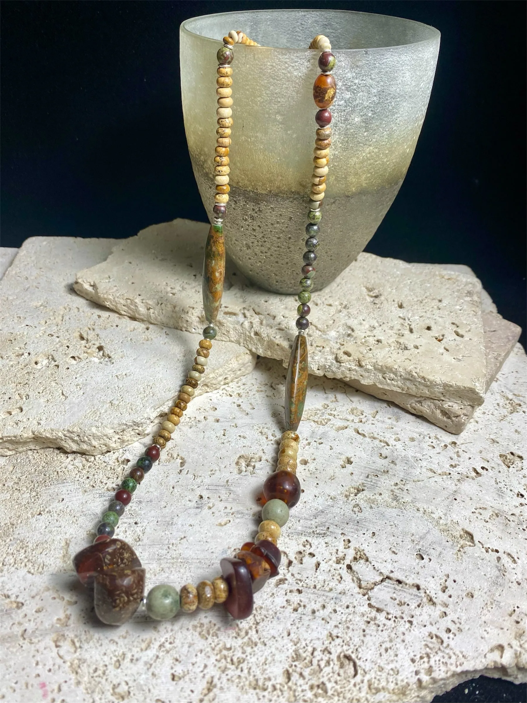 Jasper, Bloodstone And Amber Necklace