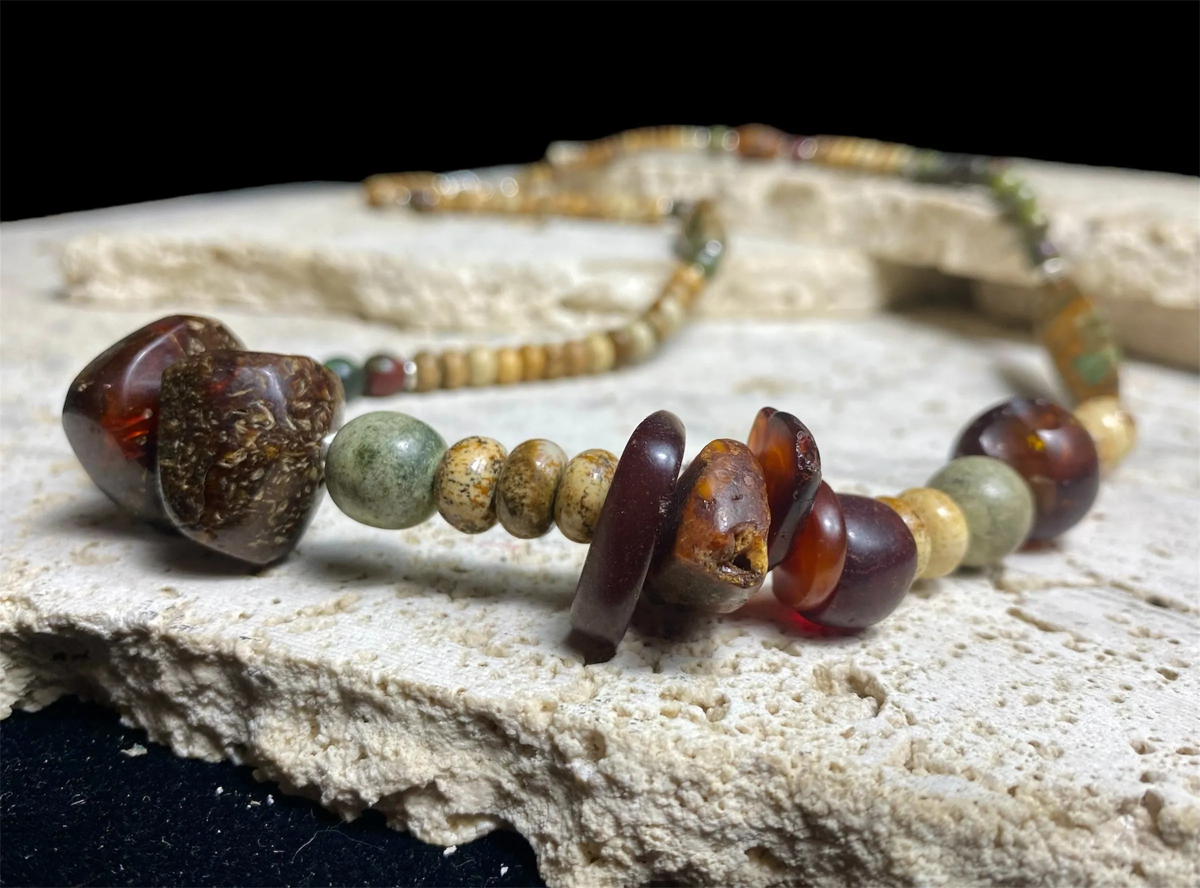 Jasper, Bloodstone And Amber Necklace