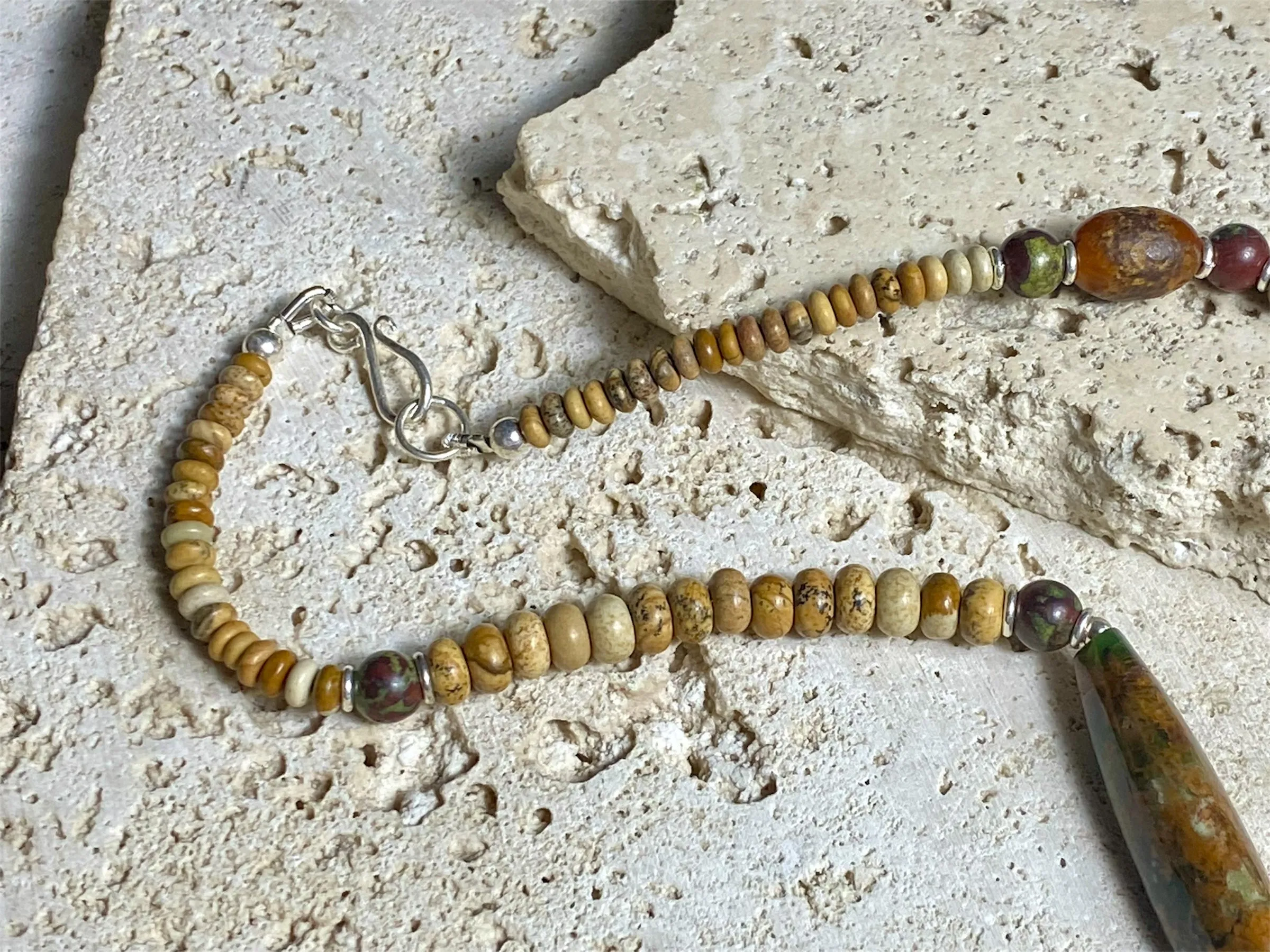 Jasper, Bloodstone And Amber Necklace