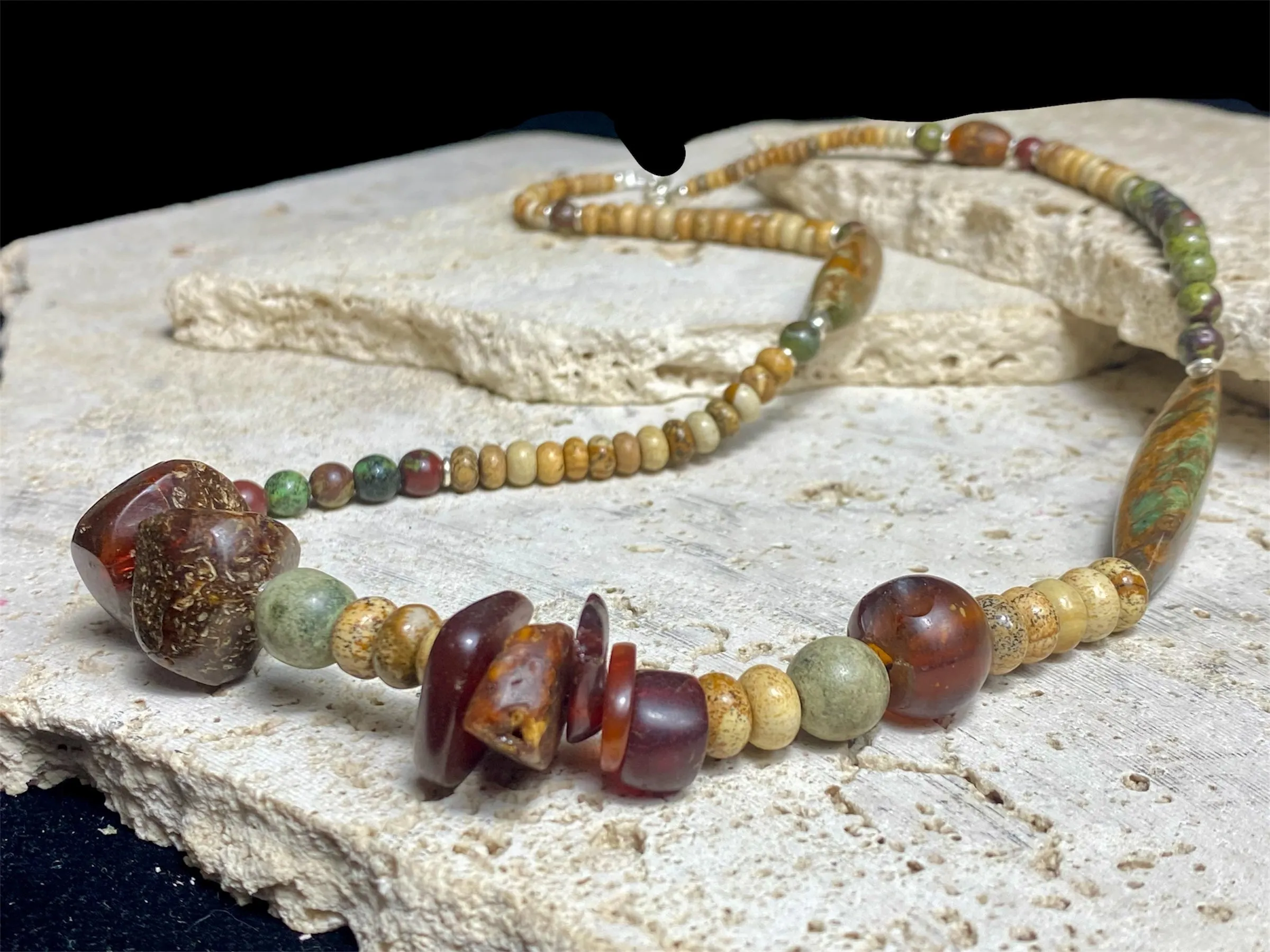 Jasper, Bloodstone And Amber Necklace