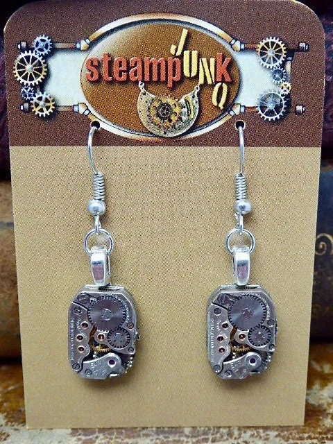 Jeweled Watch movement earrings  - Steampunk Earrings - Watch Movements -  Repurposed art