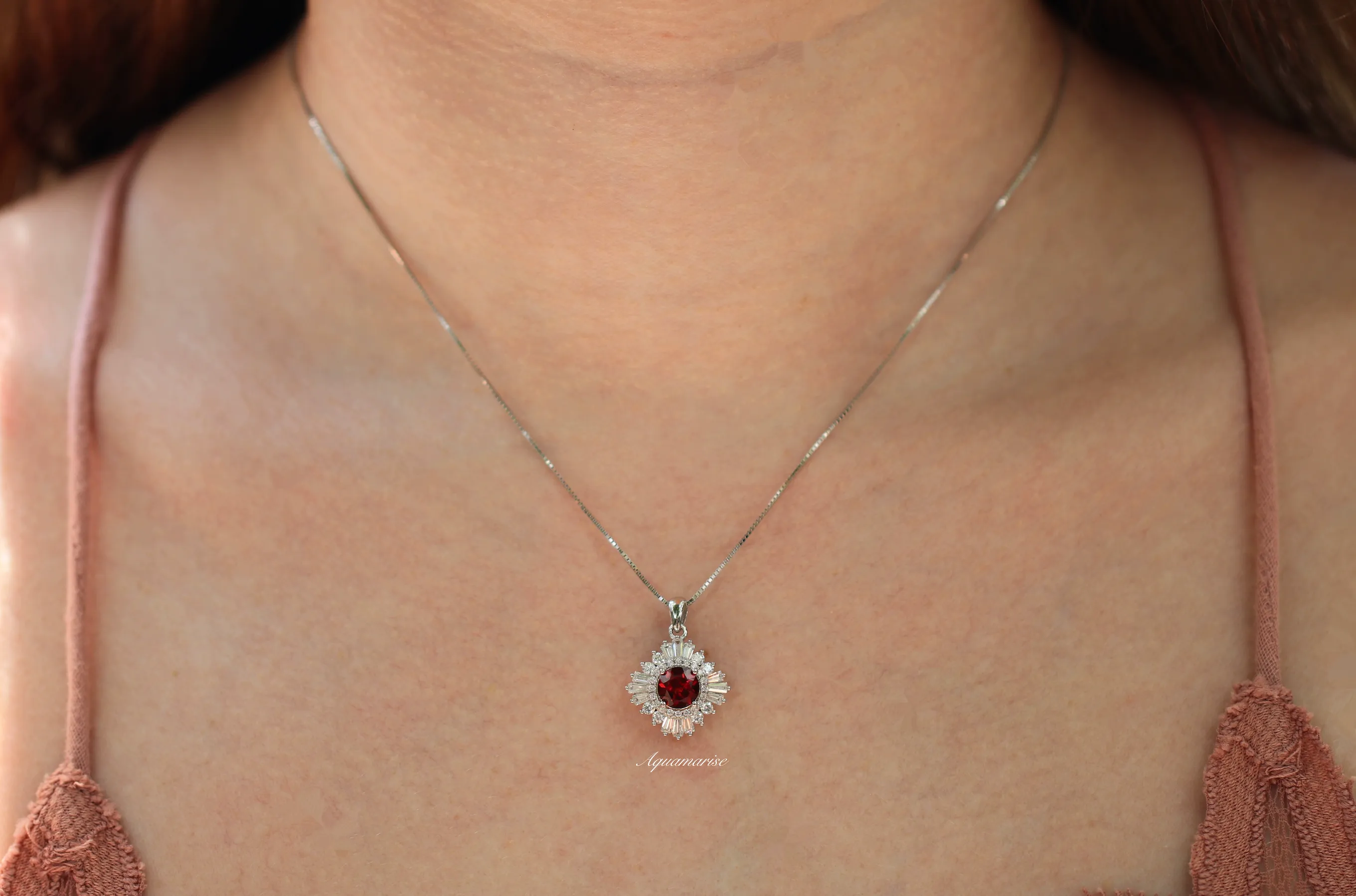 Joelle Garnet Necklace- Sterling Silver