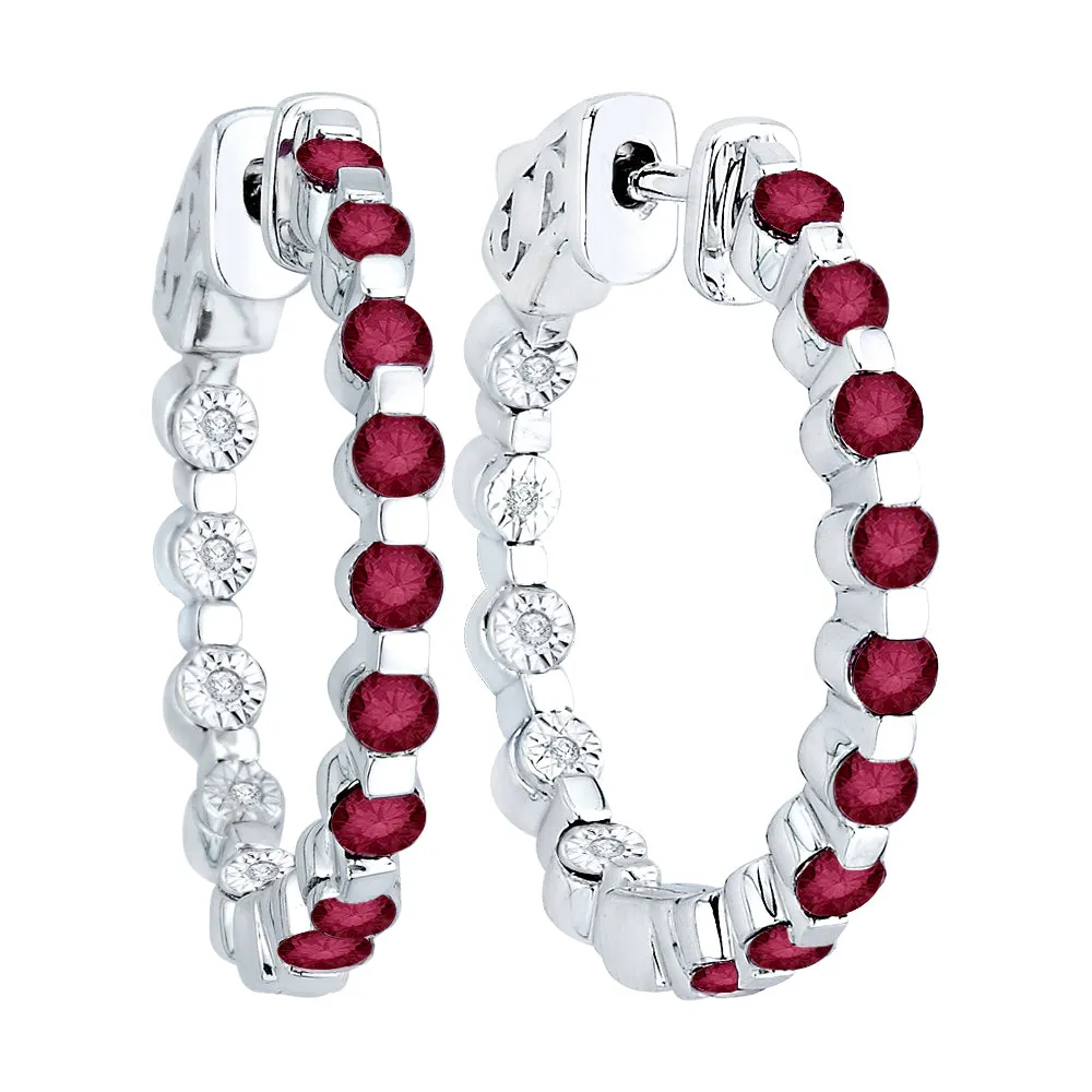 KATARINA 1/20 cttw Diamond and Ruby "In and Out" Hoop Earrings