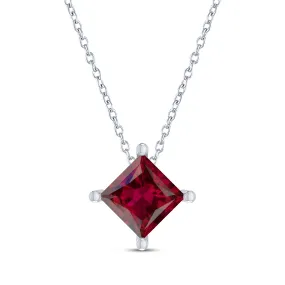 Kay Square-Cut Lab-Created Ruby Solitaire Necklace in Sterling Silver