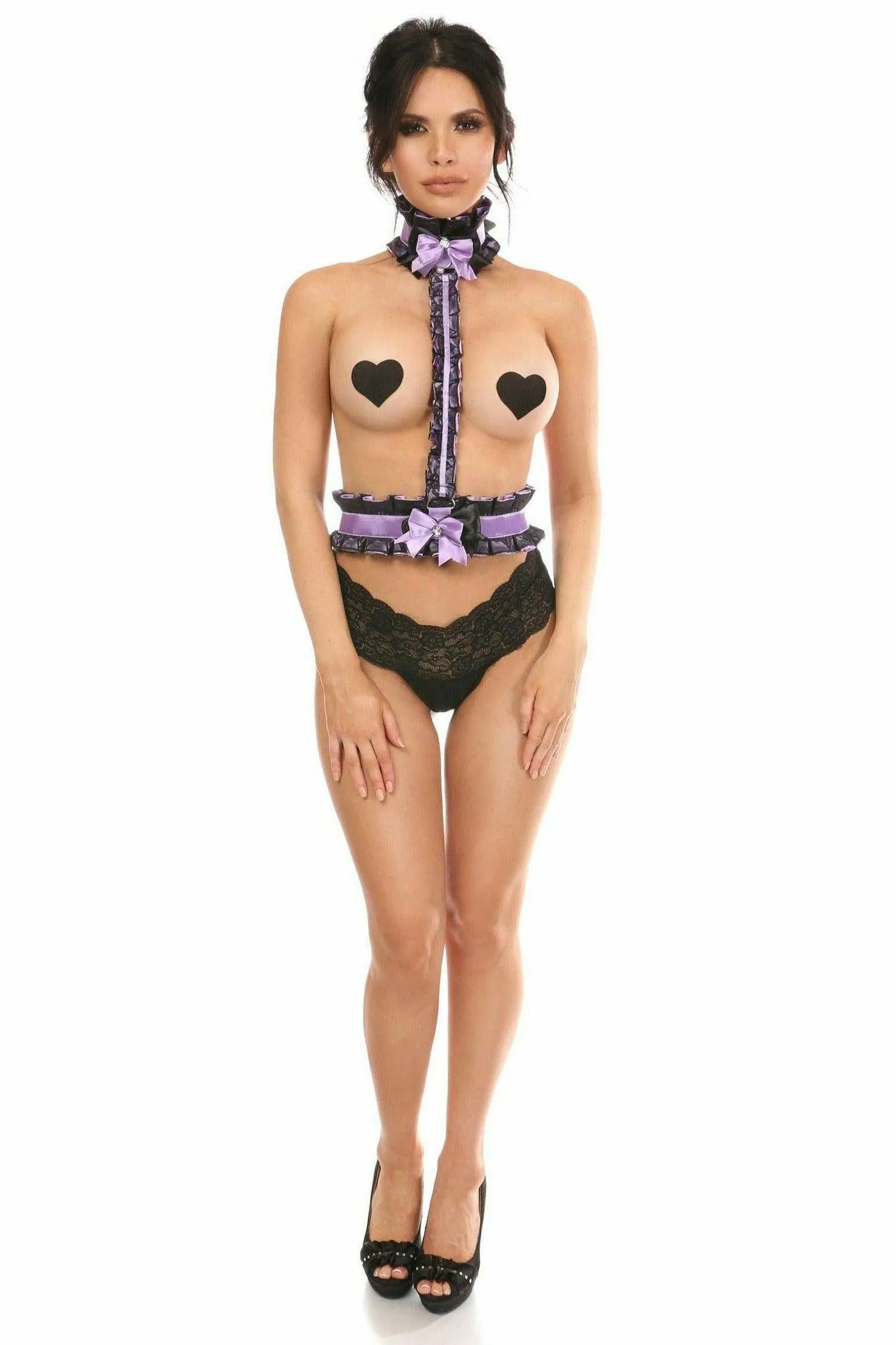 Kitten Collection Lavender/Black Lace Single Strap Body Harness