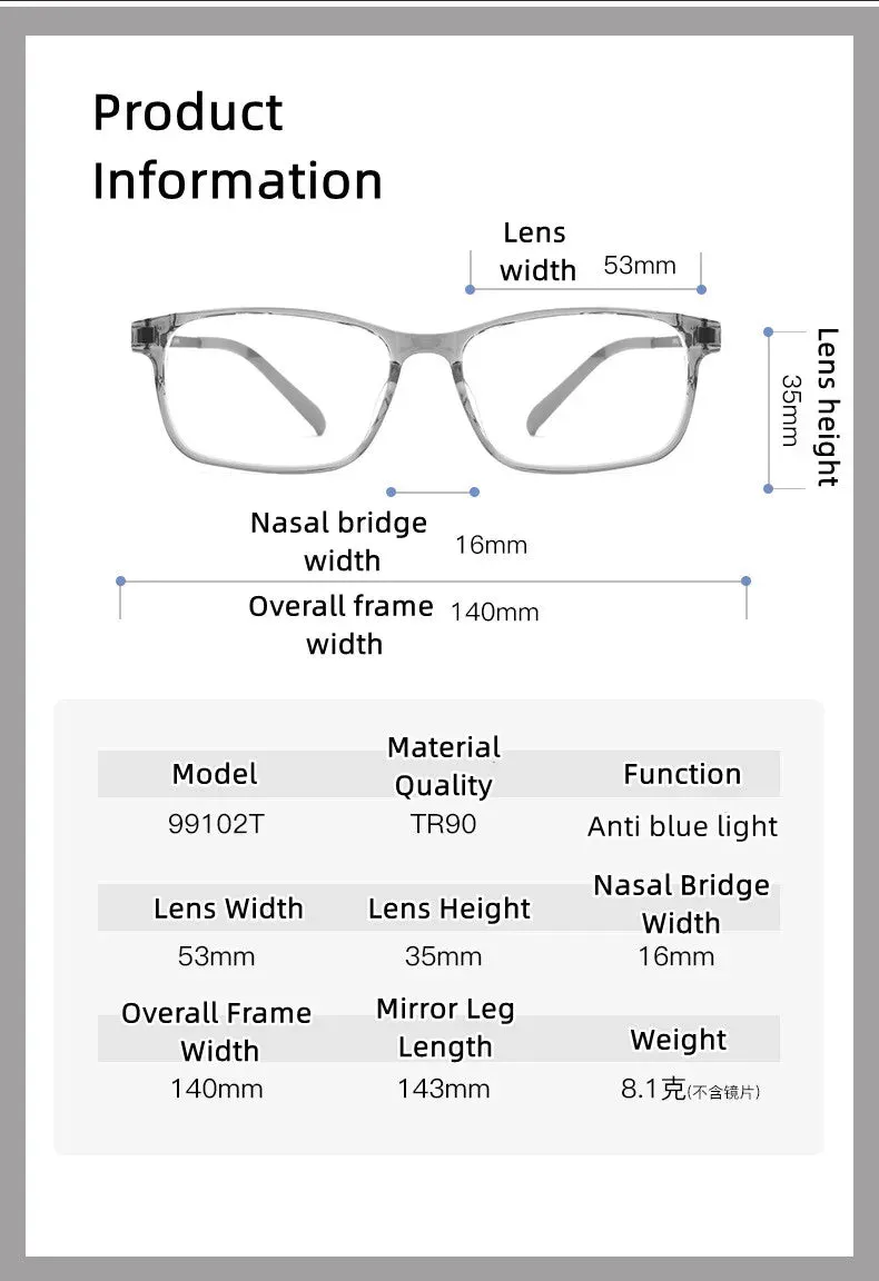 Kocolior Unisex Full Rim Square Tr 90 Titanium Hyperopic Reading Glasses 99102