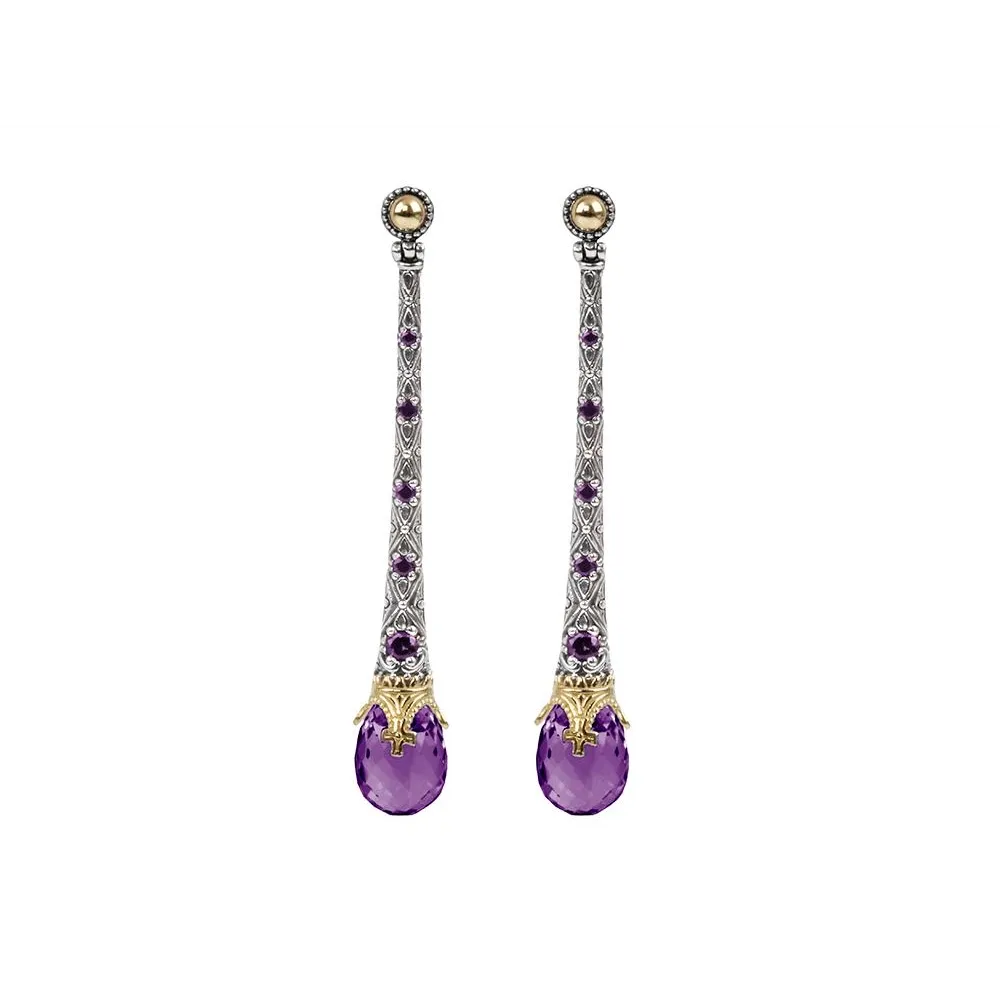 Konstantino Pythia Silver and 18K Gold Amethyst Dangle Earrings