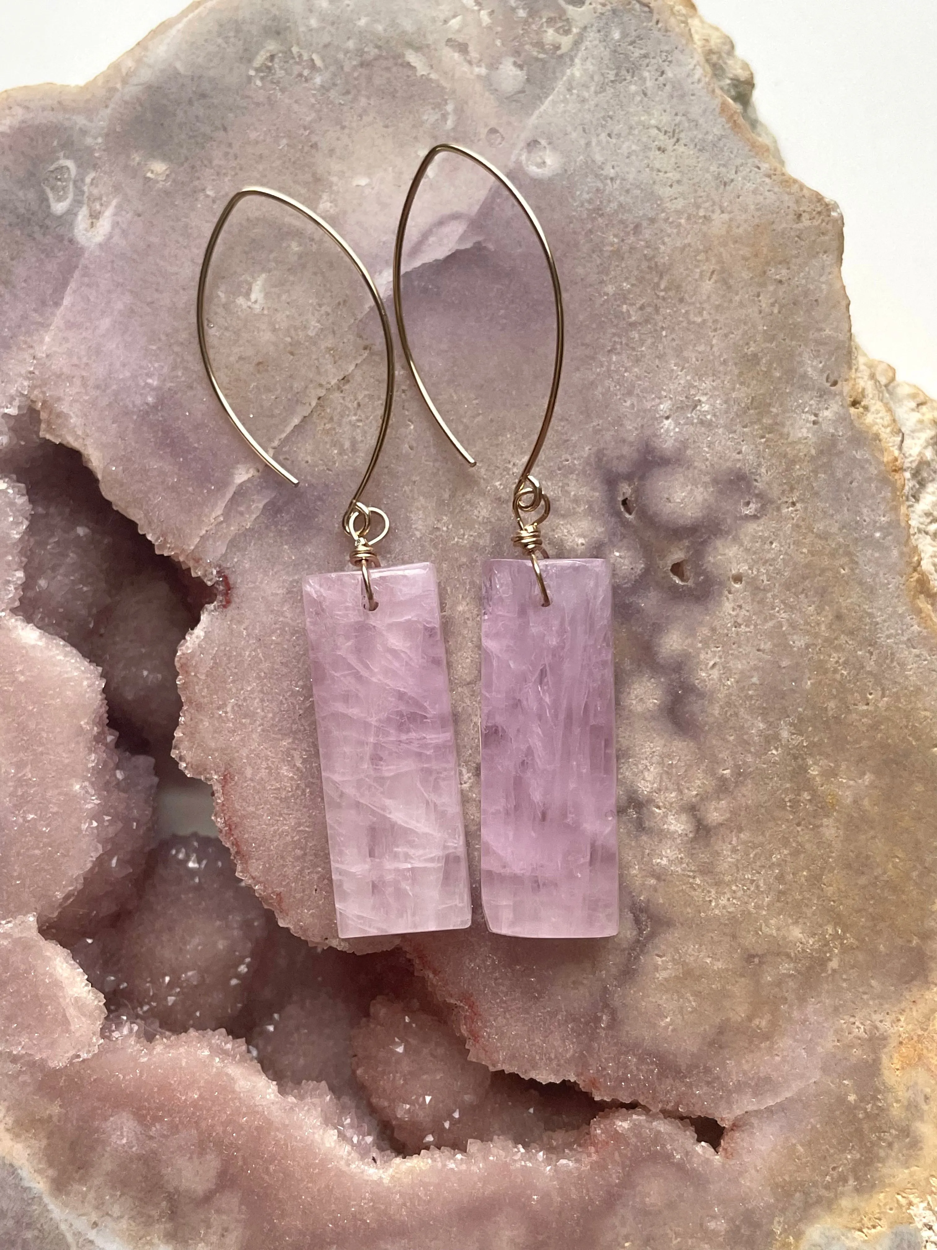 Kunzite Statement Earrings Gold Filled