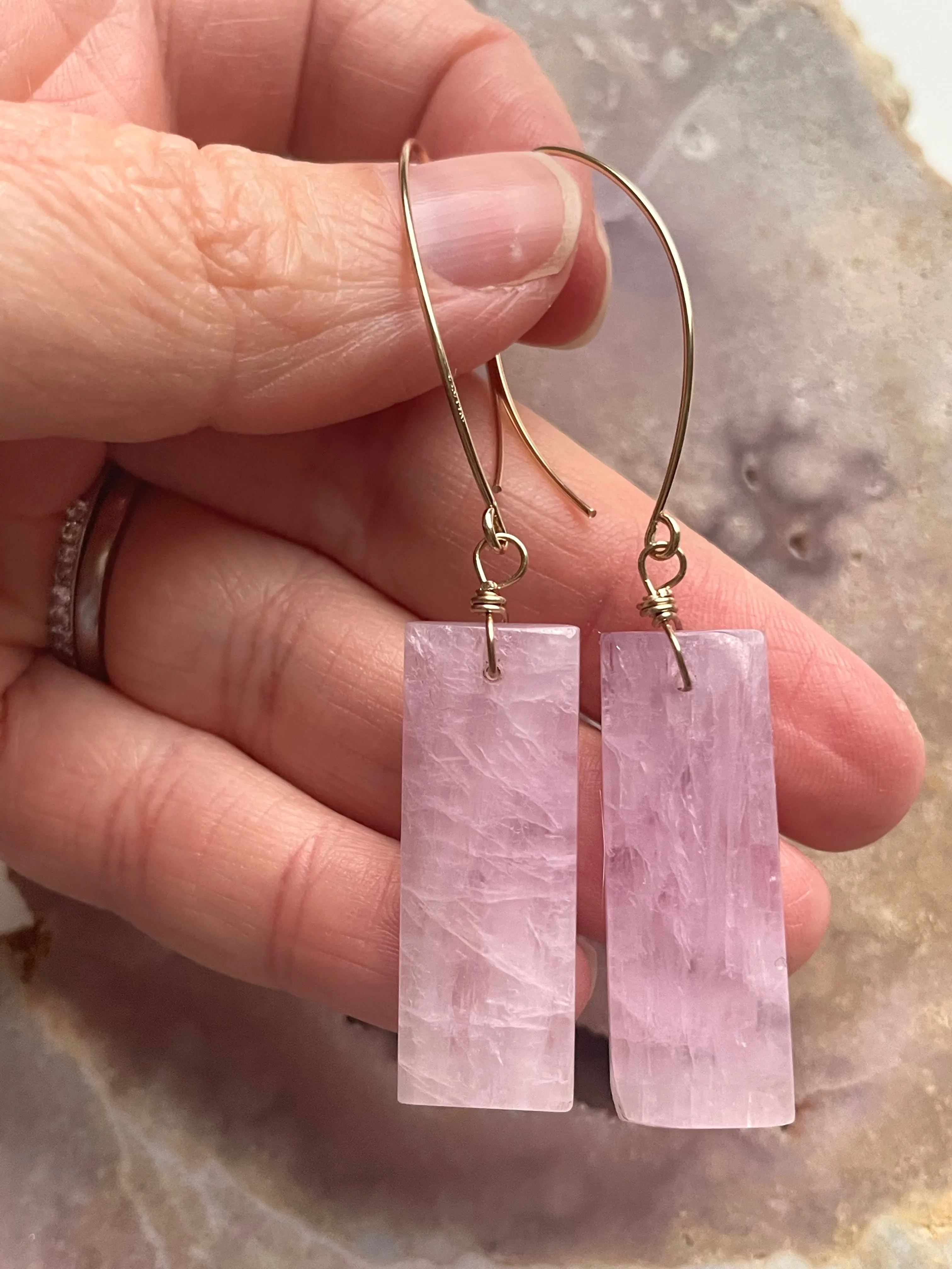 Kunzite Statement Earrings Gold Filled