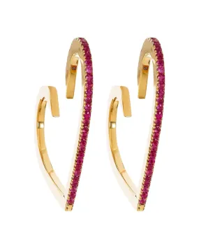 Large Ruby Heart Hoop Earrings