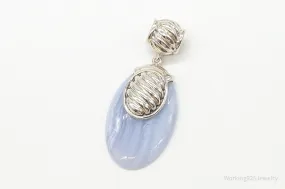 Large Vintage Blue Lace Agate Sterling Silver Pendant