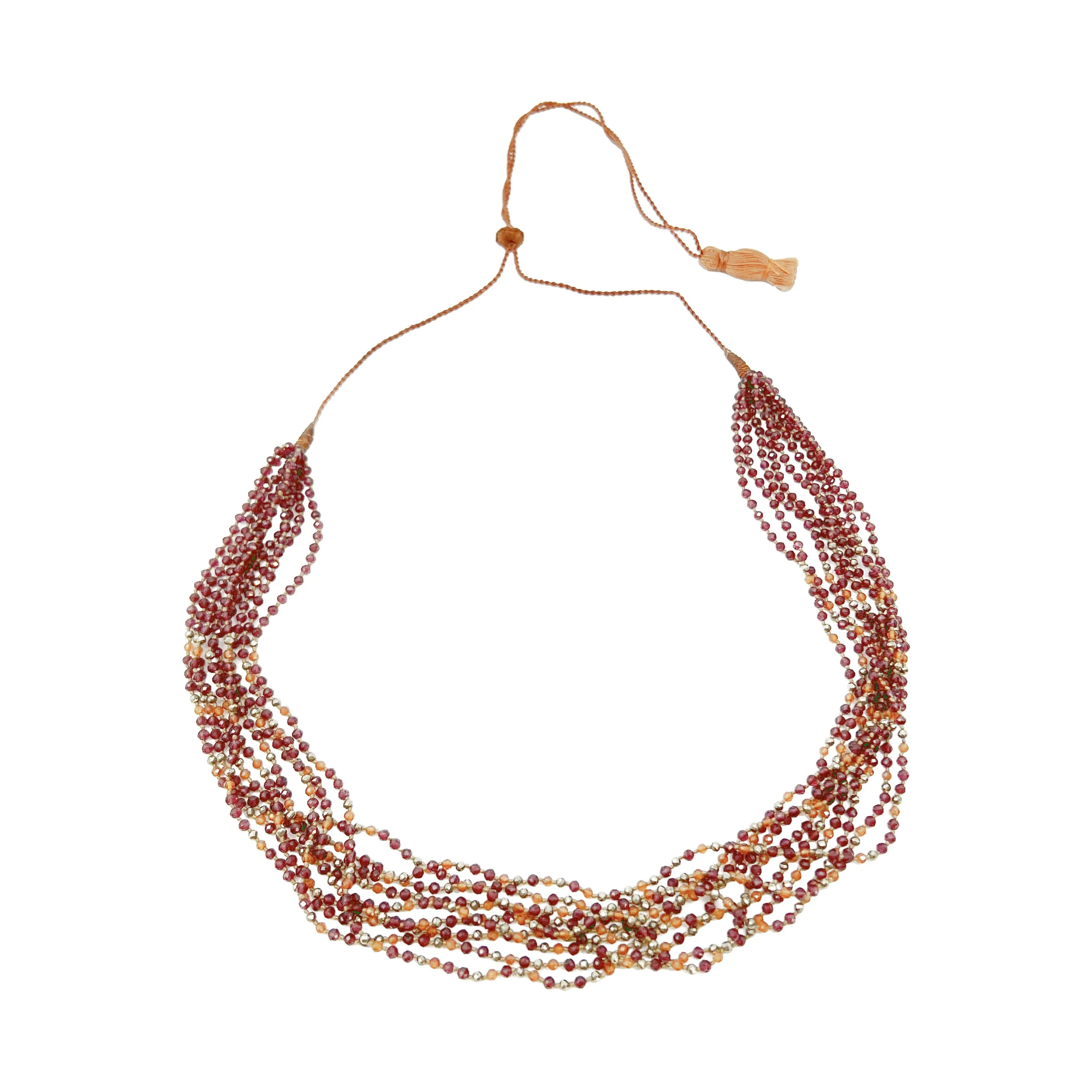 Lena Skadegard Nine Strand Garnet, Hessonite & Pyrite Necklace