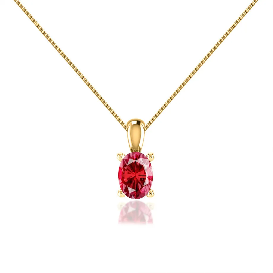 LILA - Oval Ruby 4 Claw Drop Pendant 18k Yellow Gold