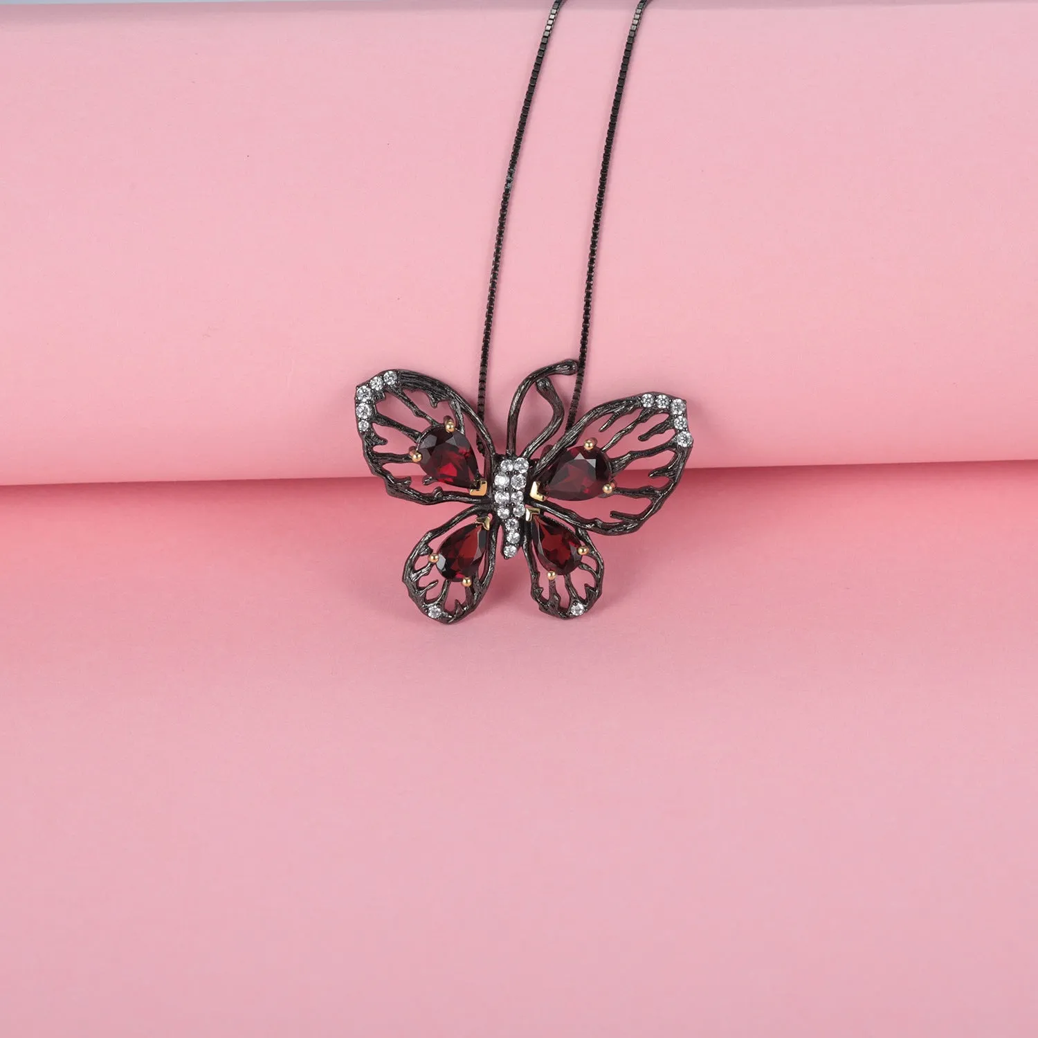 Luxury Butterfly Natural Colourful Gemstone Pendant Silver Necklace for Women