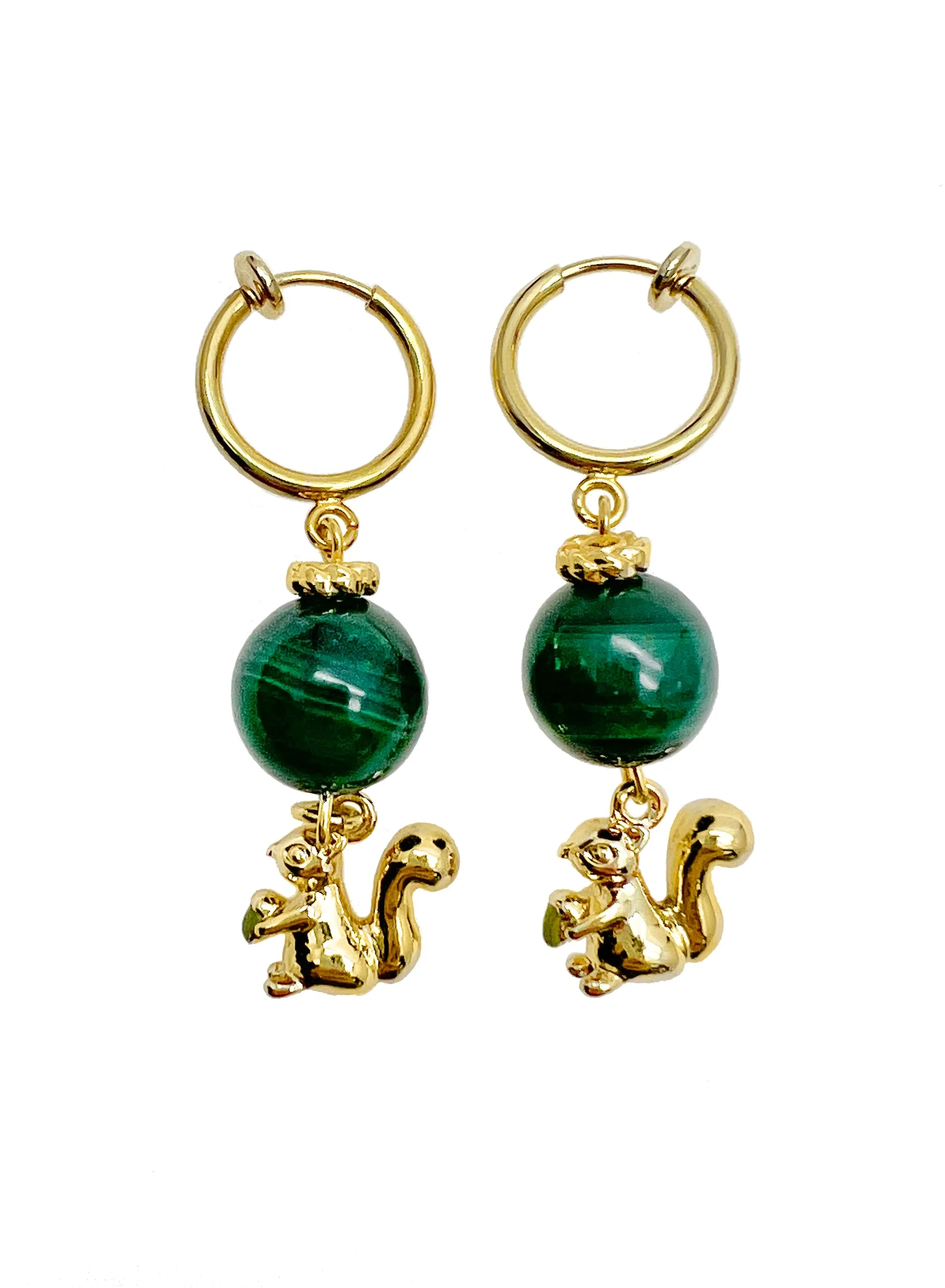 Malachite With Squirrel Clip-on Earrings JE035