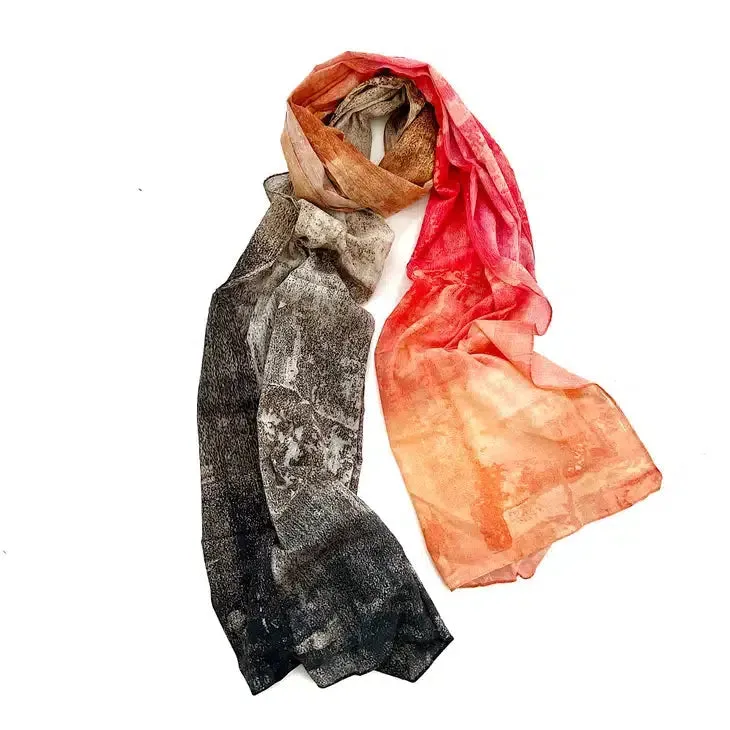 Marigold Row Scarf: 1611 Cotton Coral/Brown/Charcoal