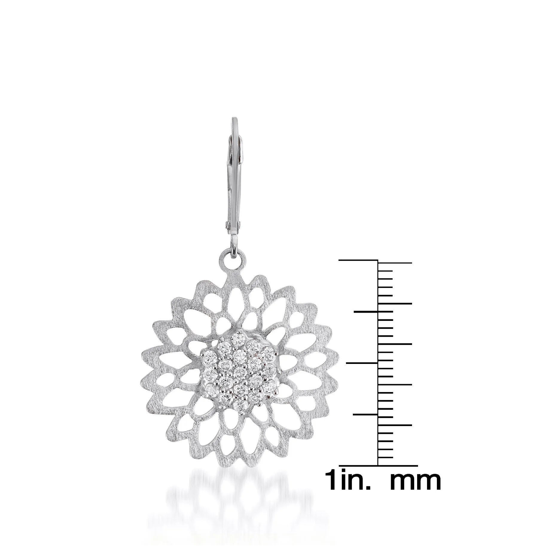 Matte Sterling Silver Cubic Zirconia Flower Earrings